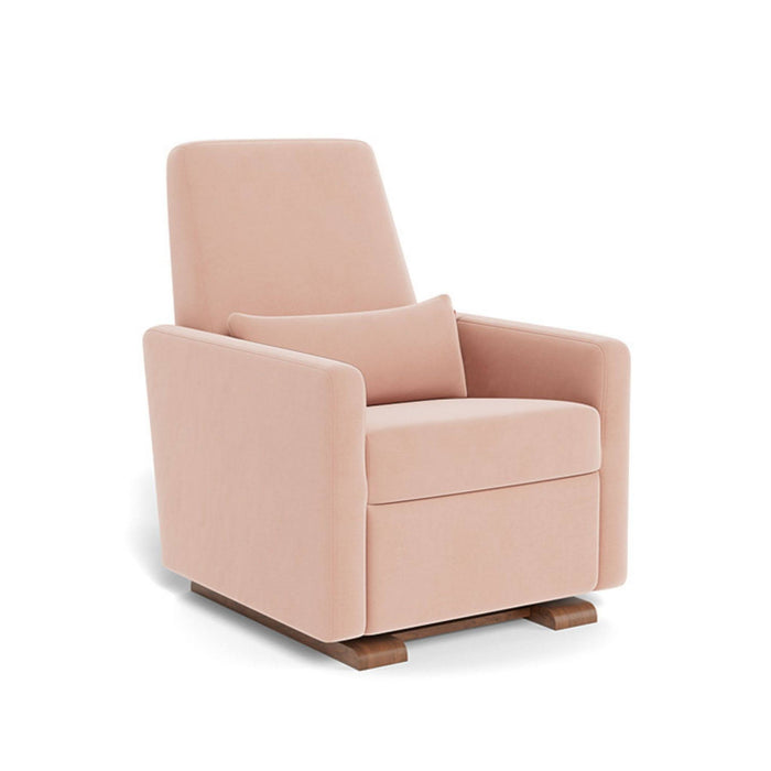 monte design grano glider recliner walnut base blush velvet light pink