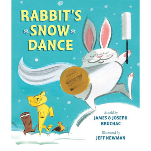 cover of rabbit's snow dance show animals following behind rabbit