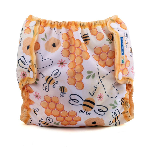 bee kind mother ease air flow diaper cover bee and honey comb print with yellow trim
