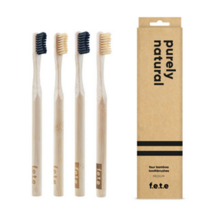 Purely Natural Bamboo Toothbrushes | 4 Pack
