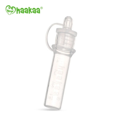 haakaa colostrum collector clear silicone tube with lid, haakaa logo in corner