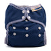 mother ease organic wizard duo cloth diaper cover navy with white trim, logo on tag, one size