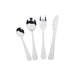 onyx cutlery plain from left to right, small spoon, large spoon, fork, knife