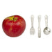 petit cutlery happy face baby cutlery small stainless steel cutlery laid beside an apple to show size